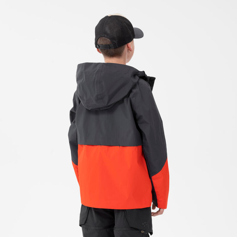 Veste imperméable de randonnée - MH500 grise et rouge - enfant 7-15 ans