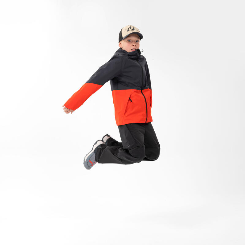 Wandelregenjas voor kinderen MH500 grijs/rood 7-15 jaar