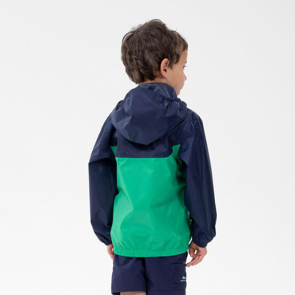 Regenjacke Kleinkinder Grösse 92–116 wasserdicht Wandern - MH100 Zip grün/blau  