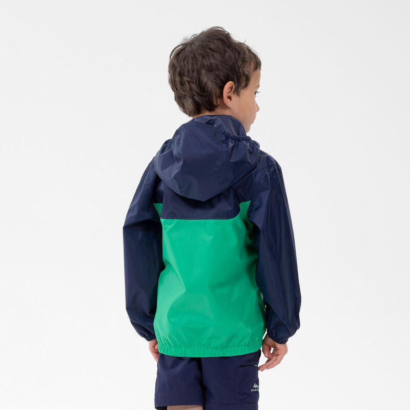 Regenjacke Kleinkinder Grösse 92–116 wasserdicht Wandern - MH100 Zip grün/blau 