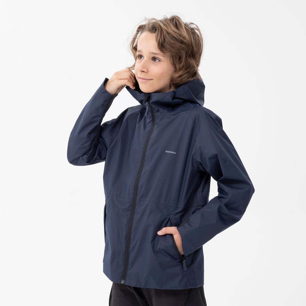 Kids’ Waterproof Hiking Jacket - MH500 Aged 7-15 - Navy Blue