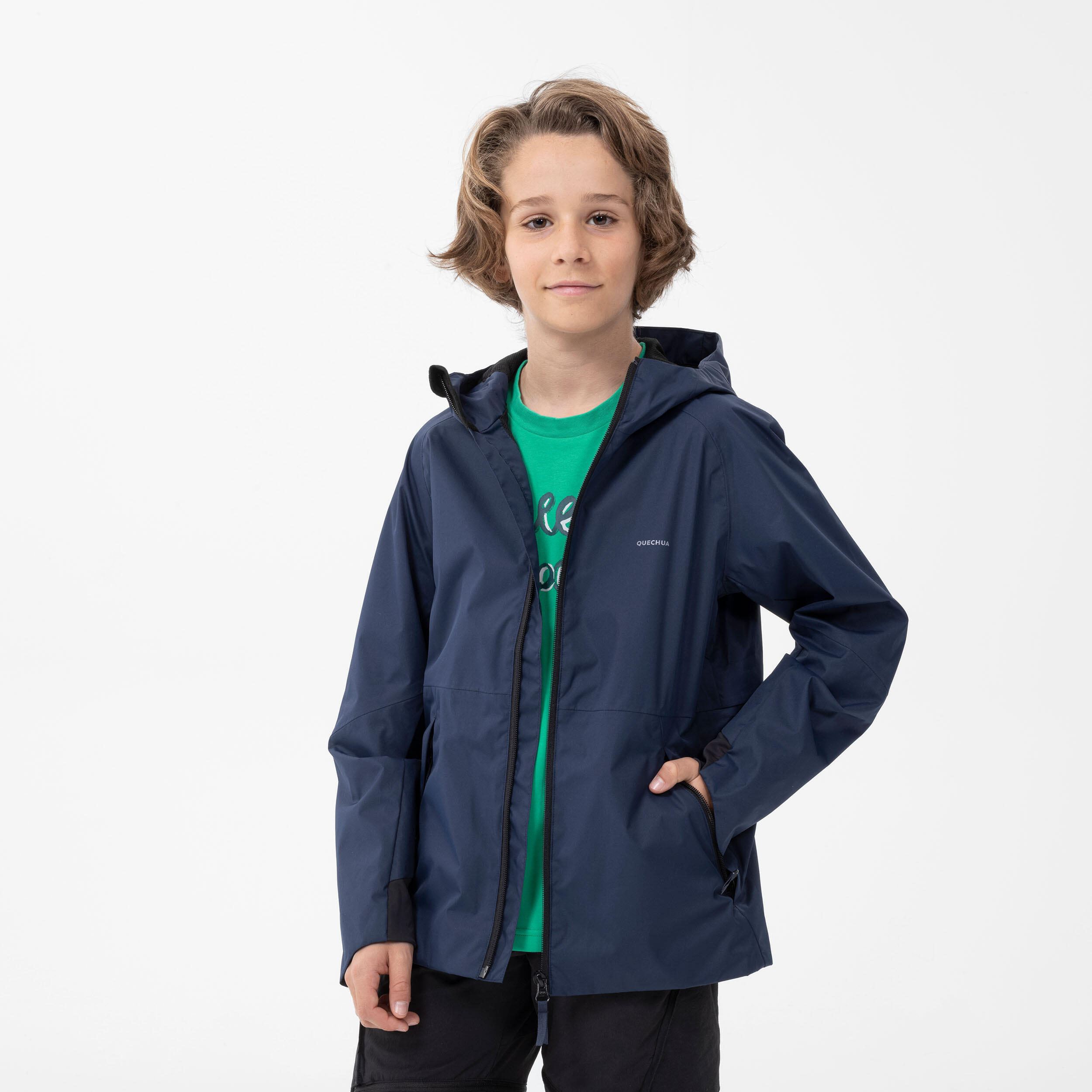 Kids’ Waterproof Hiking Jacket - MH500 Aged 7-15 - Navy Blue 6/9