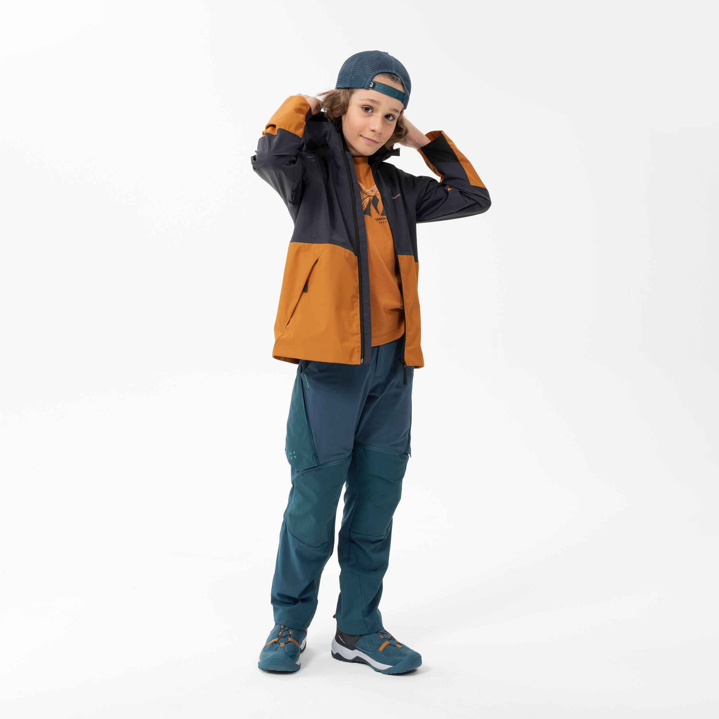 Kids’ Waterproof Hiking Jacket - MH500 Aged 7-15 - Grey and Ochre 2/9