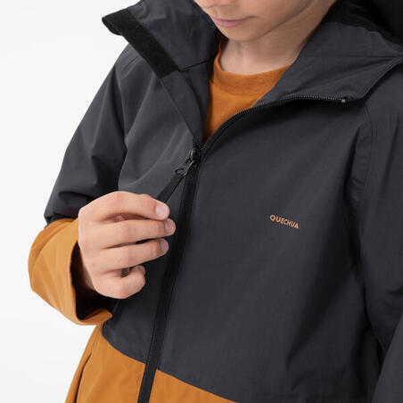 Куртка MH500 для туризму водонепроникна для дітей 7-15 років сіра/охриста