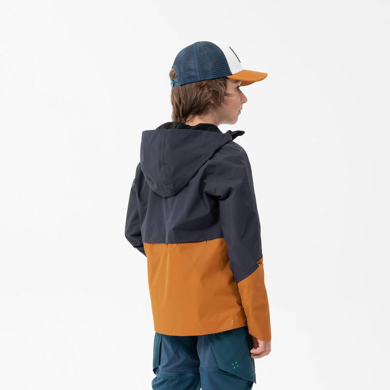 Kids’ Waterproof Hiking Jacket - MH500 Aged 7-15 - Grey and Ochre