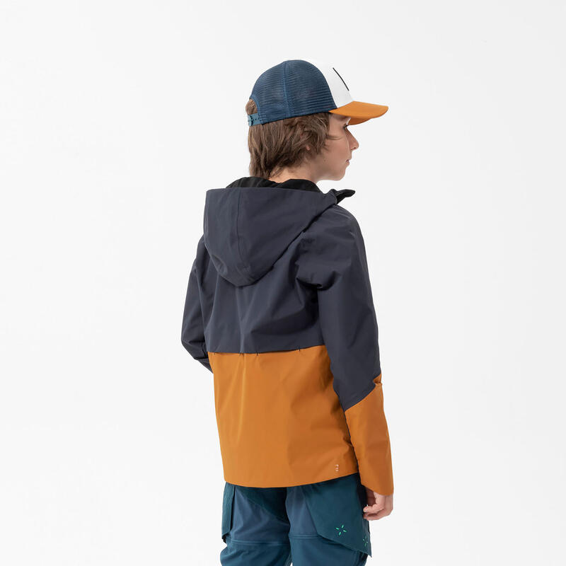 Kinderregenjas voor wandelen MH500 grijs/oker 7-15 jaar