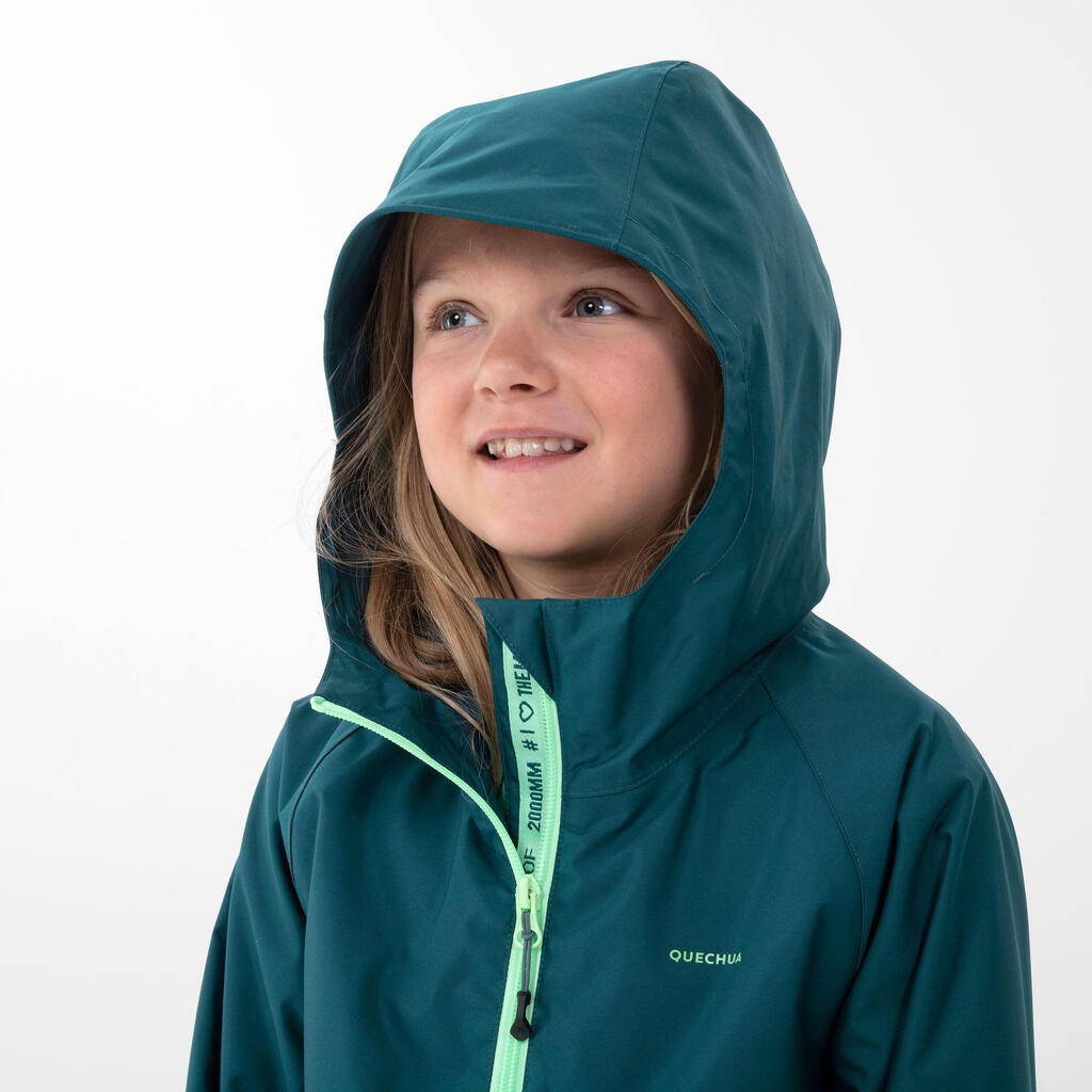 Kids’ Hiking Waterproof Jacket MH500 7-15 Years - green 