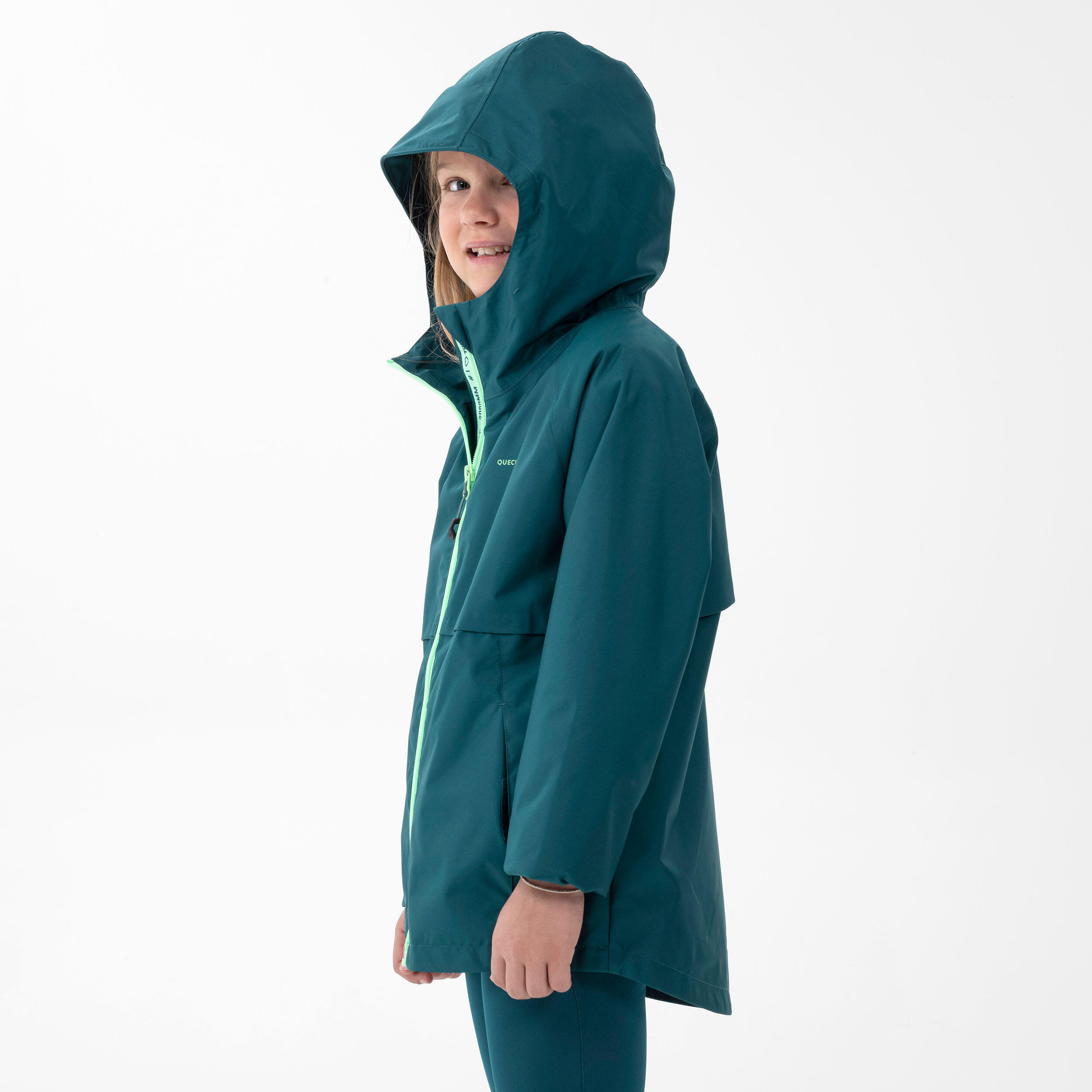 Kids’ Hiking Waterproof Jacket MH500 7-15 Years - green  11/13