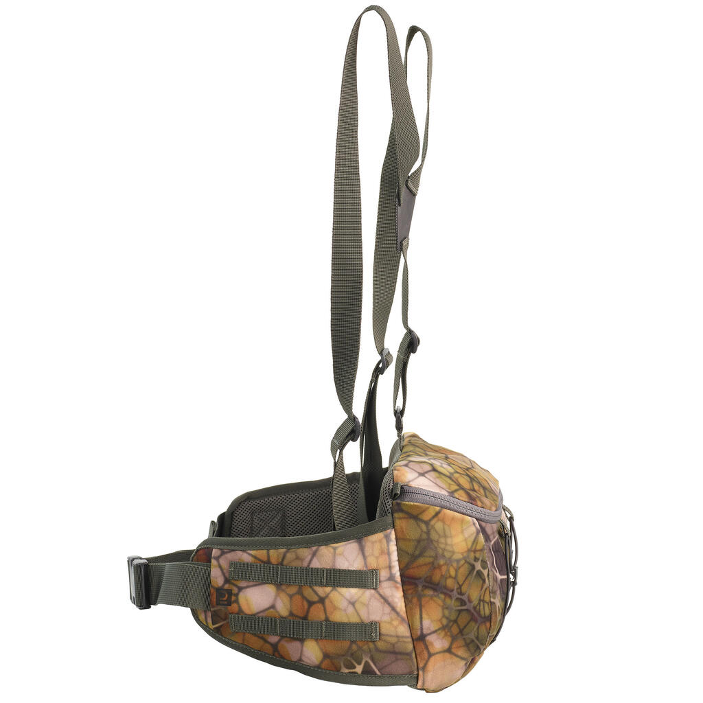 Nečežančio audinio krepšys su diržais medžioklei, „Furtiv“, 10 l talpos, kamufliažinio rašto
