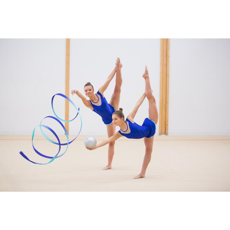 Body bambina ginnastica ritmica con gonnellino blu con strass