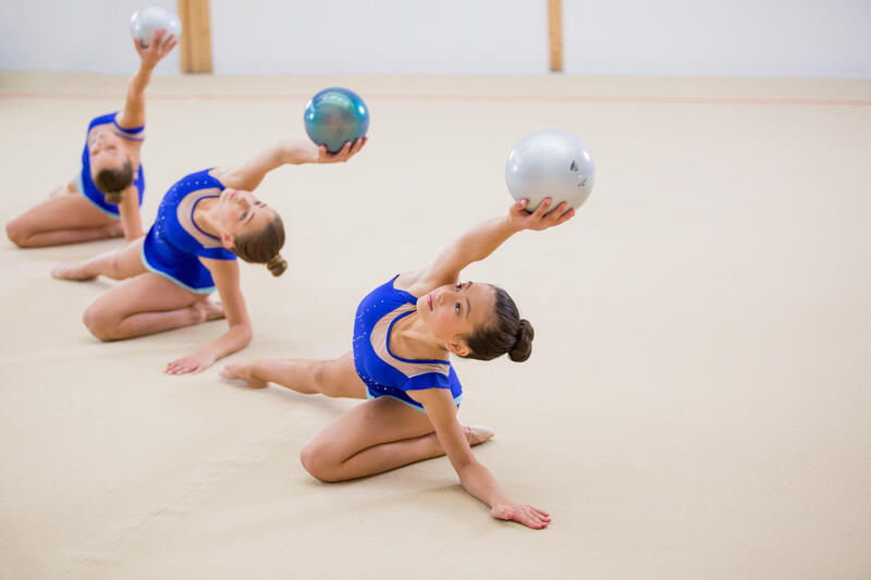 Mouwloos turnpakje met rokje voor ritmische gymnastiek blauw met strass meisjes