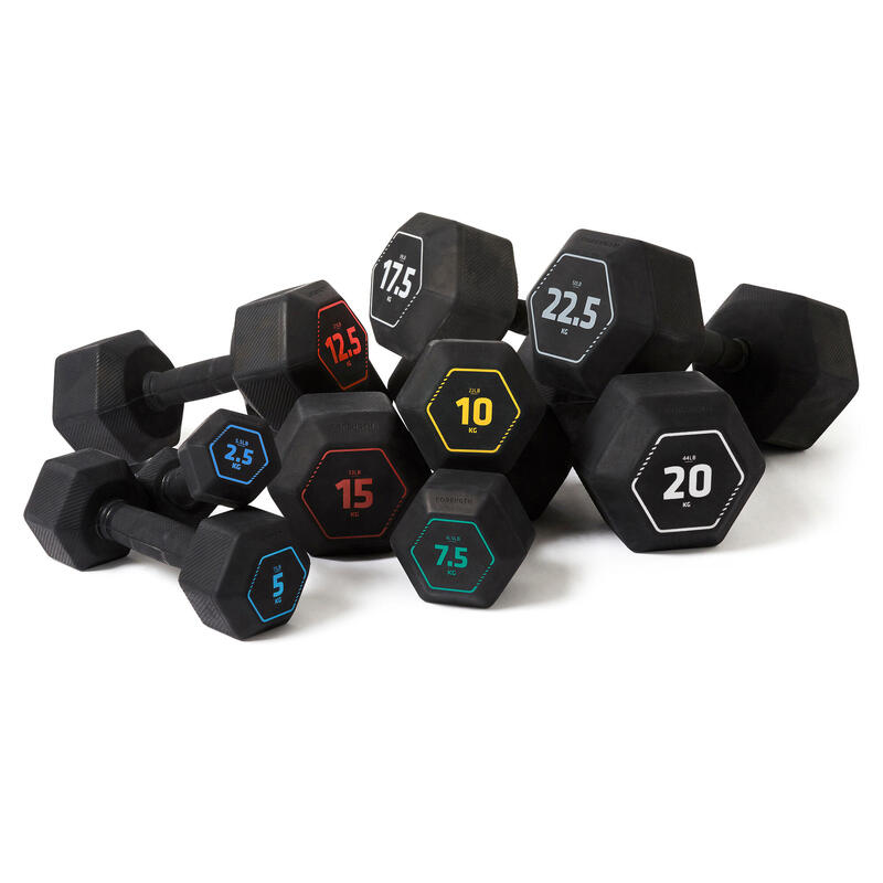 HALTERE HEXAGONAL MUSCULATION CROSSTRAINING HEX DUMBBELL 17,5KG NOIR