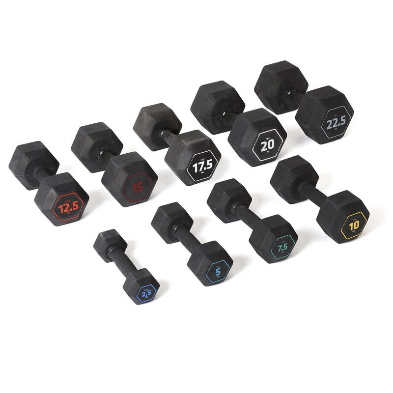 Ganteră HEX DUMBBELL cross-training 17,5 kg Negru  