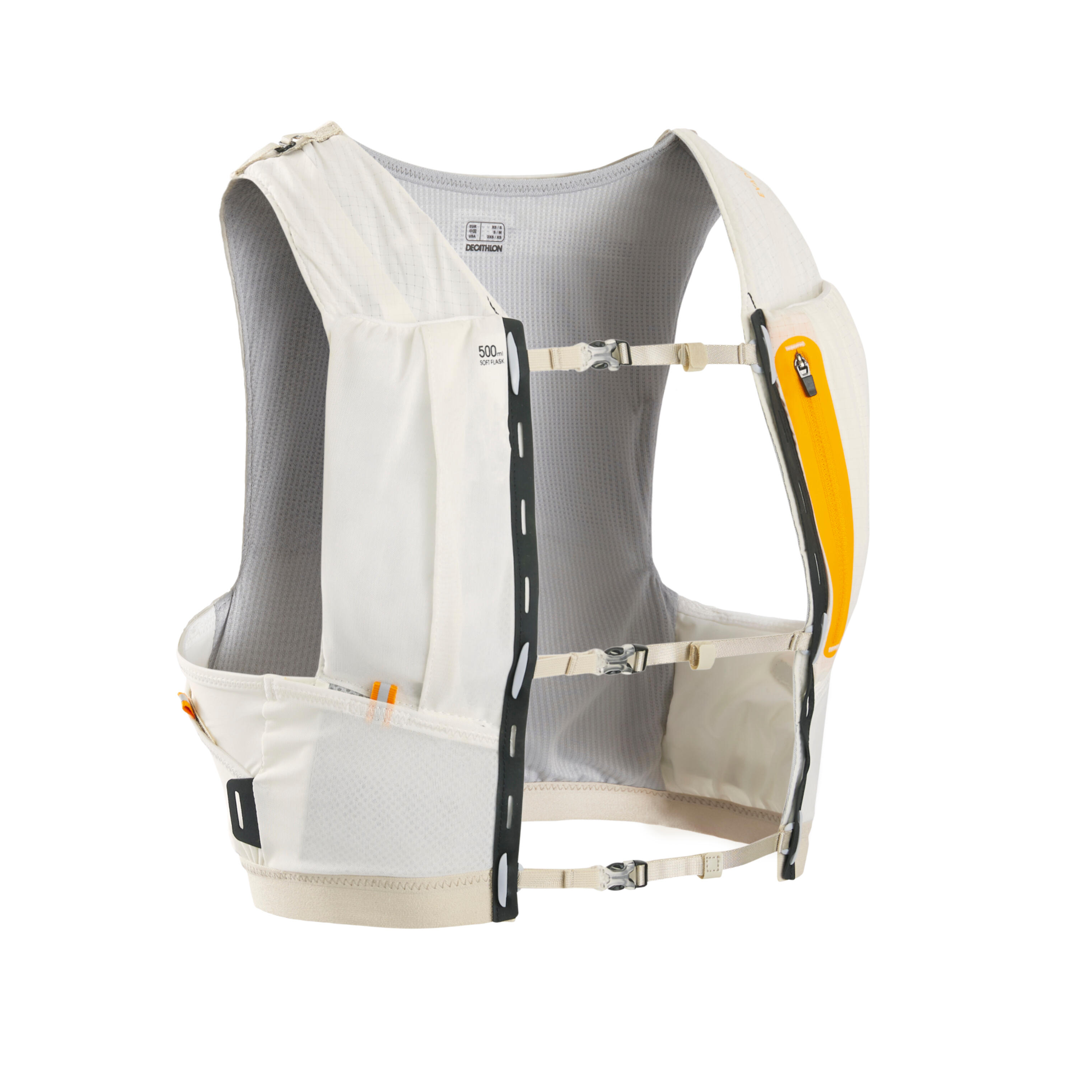 Unisex Trail Running Hydration Vest and Bottle Holder white orange Decathlon