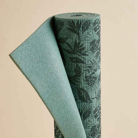 Yogamatte Komfort sanftes Yoga 8 mm grün mit Blätterprint