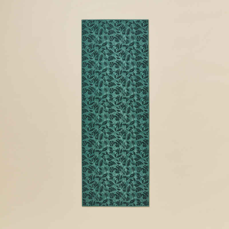 Yogamatte für sanftes Yoga Komfort 173 cm × 61 cm × 8 mm grün mit Blätterprint 
