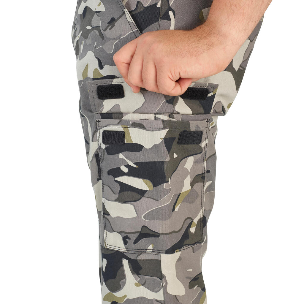 Men’s Regular Trousers - Steppe 300 Woodland Camo Grey