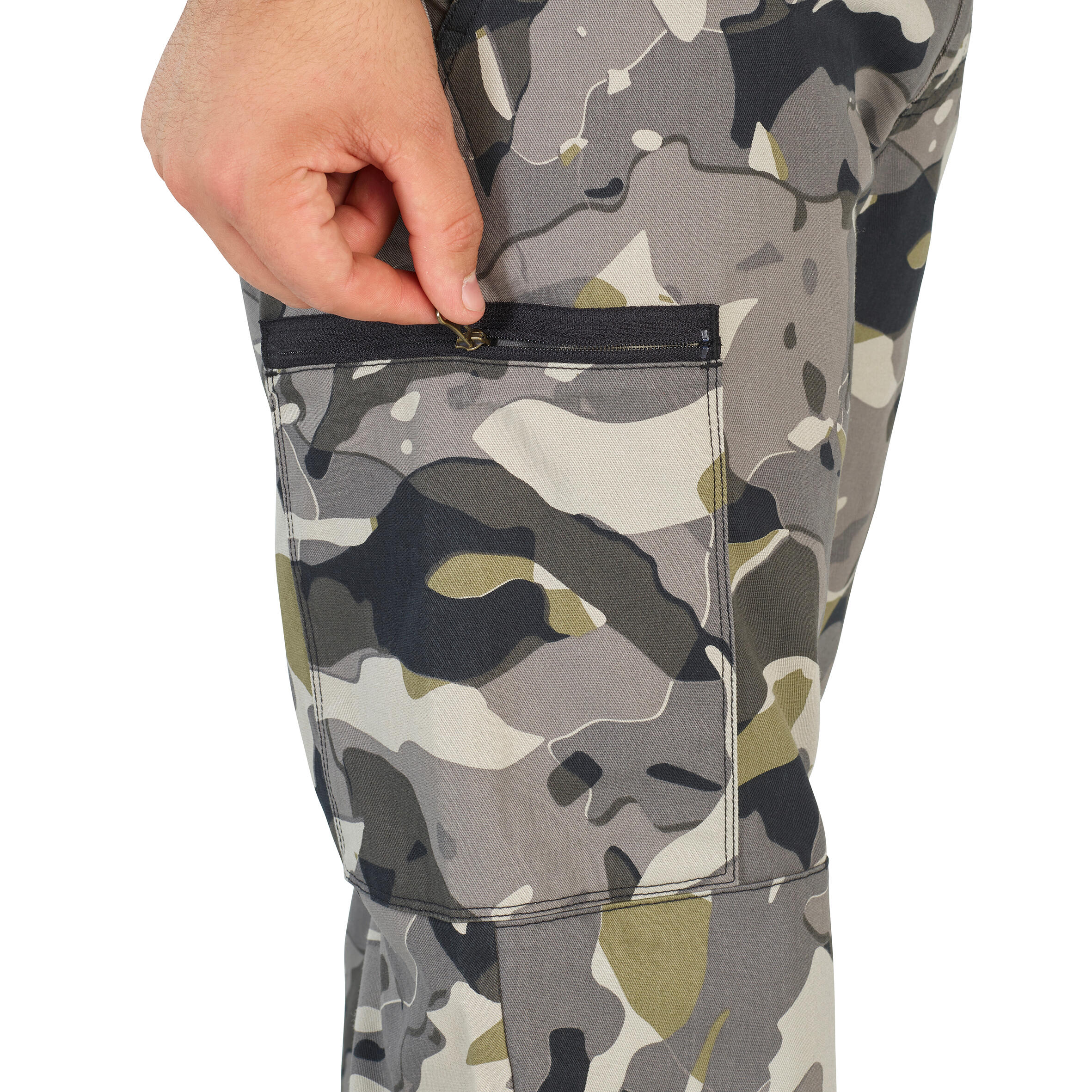 Pantalón Cargo Hombre Solognac Steppe 300 Camuflaje  Woodland Gris Resistente 10/28