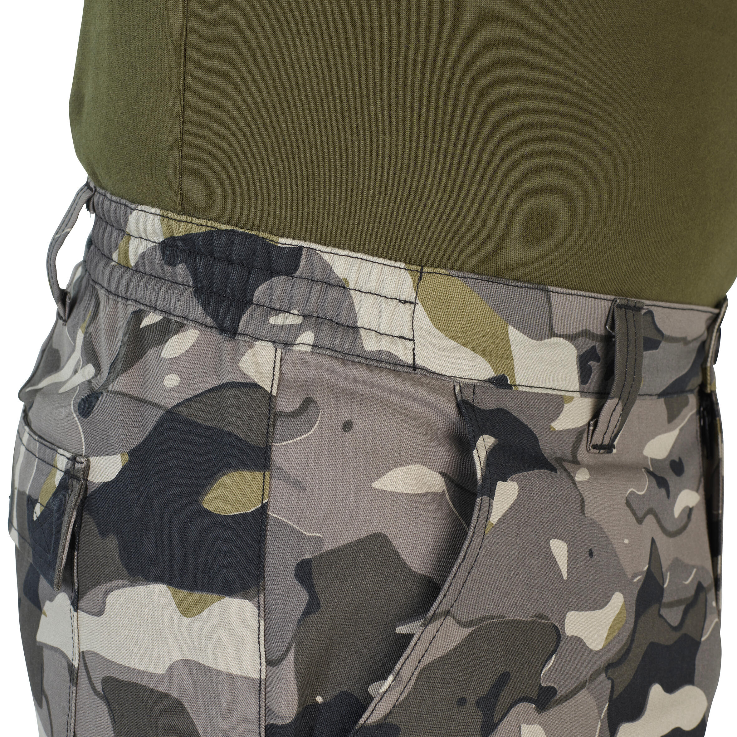 Pantalón Cargo Hombre Solognac Steppe 300 Camuflaje  Woodland Gris Resistente 8/28