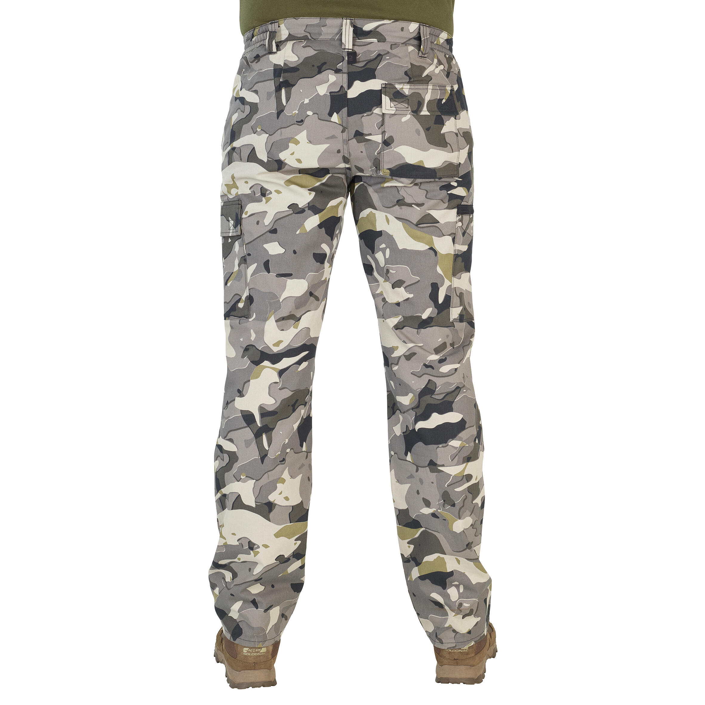 Pantalón Cargo Hombre Solognac Steppe 300 Camuflaje  Woodland Gris Resistente 6/28