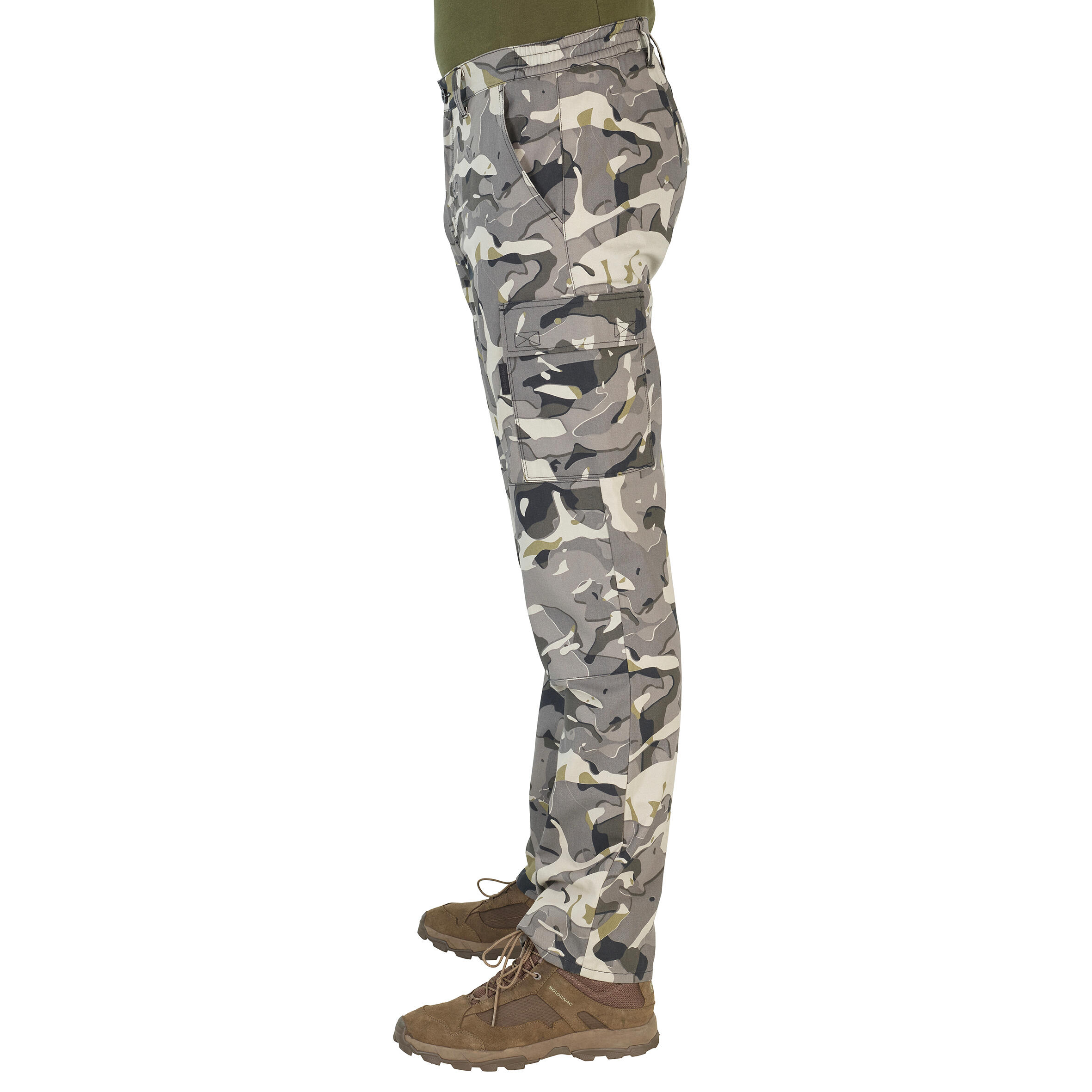 Pantalón Cargo Hombre Solognac Steppe 300 Camuflaje  Woodland Gris Resistente 5/28