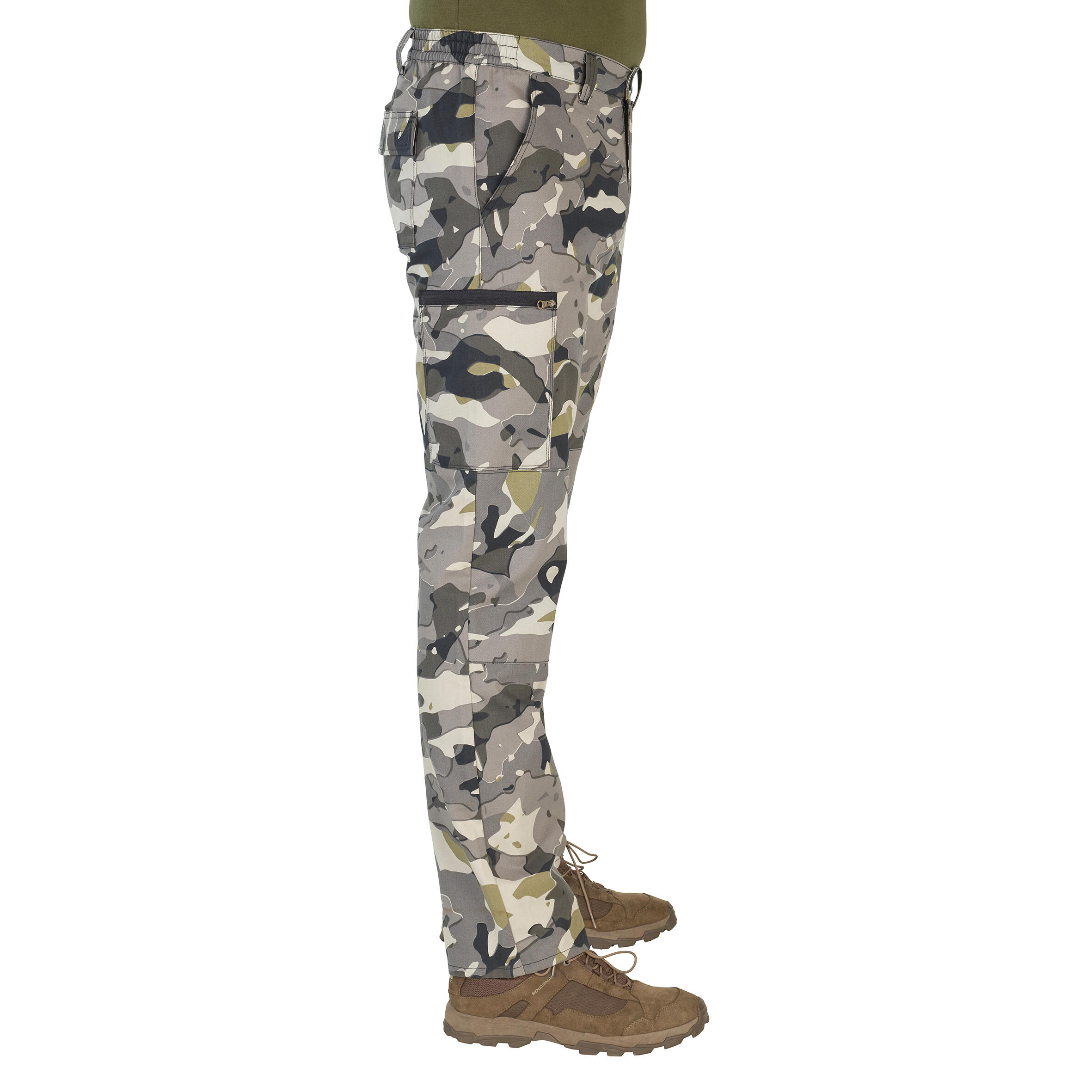 Pantalón Cargo Hombre Solognac Steppe 300 Camuflaje  Woodland Gris Resistente 4/28