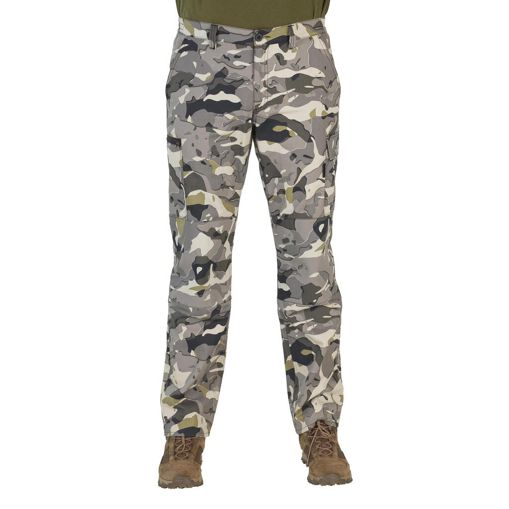 Men’s Regular Trousers - Steppe 300 Woodland Camo Grey