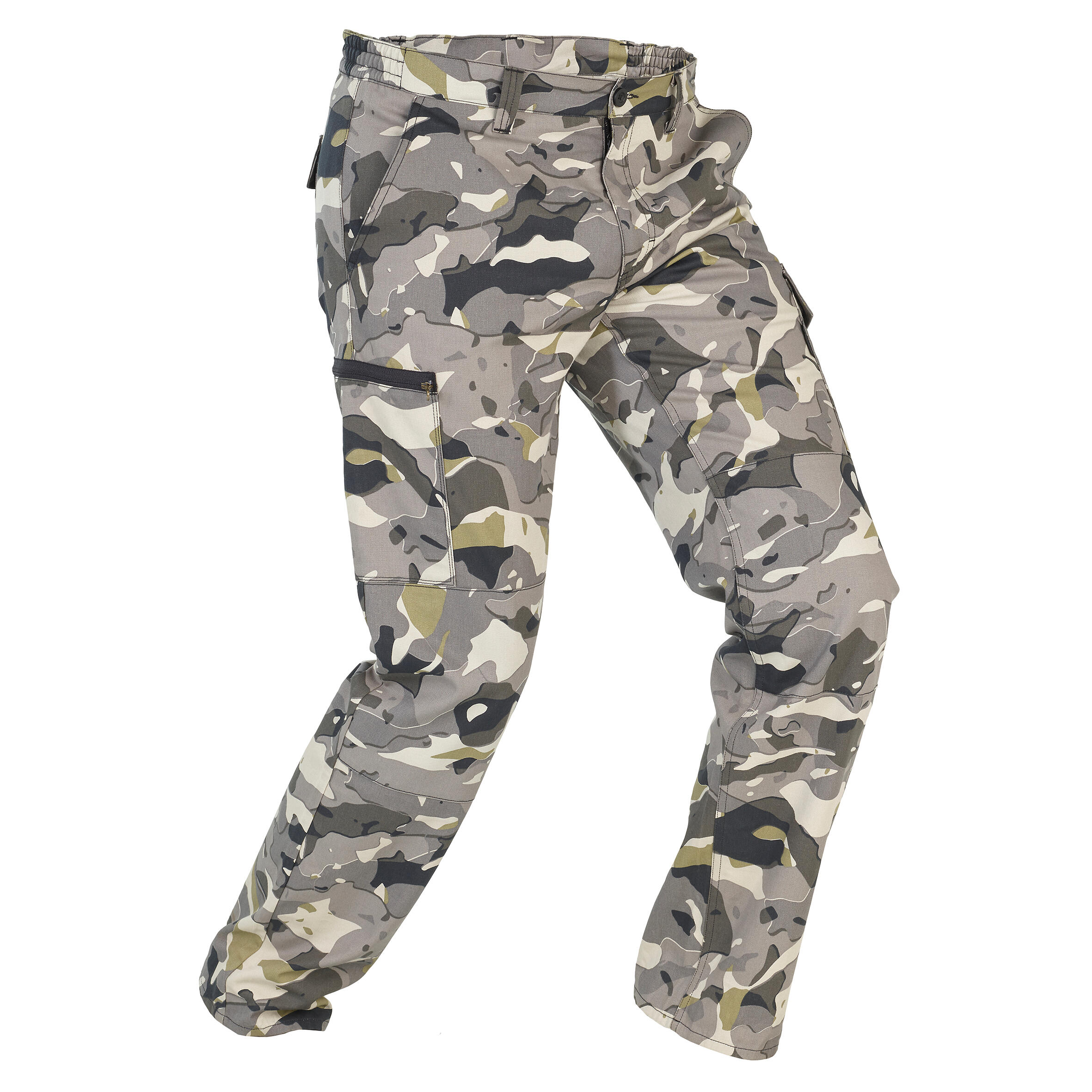 Pantalón Cargo Hombre Solognac Steppe 300 Camuflaje  Woodland Gris Resistente 3/28