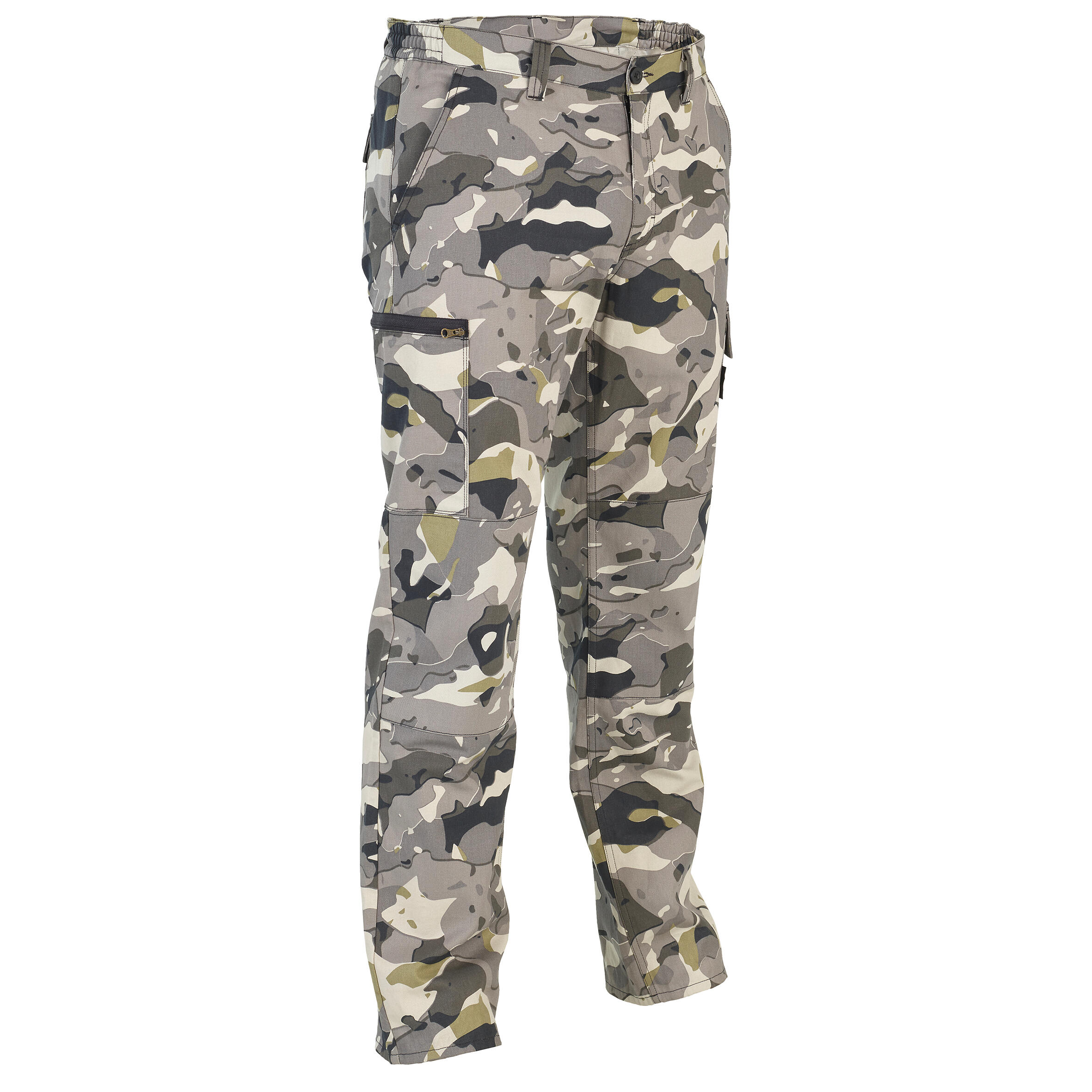 Pantalon Cargo Hombre Solognac Steppe 300 Camuflaje Militar Woodland Verde Decathlon