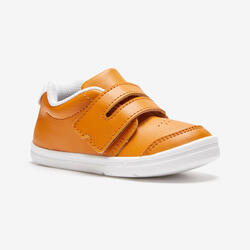 chaussures premiers pas bebe garcon bottillons dessus cuir orange