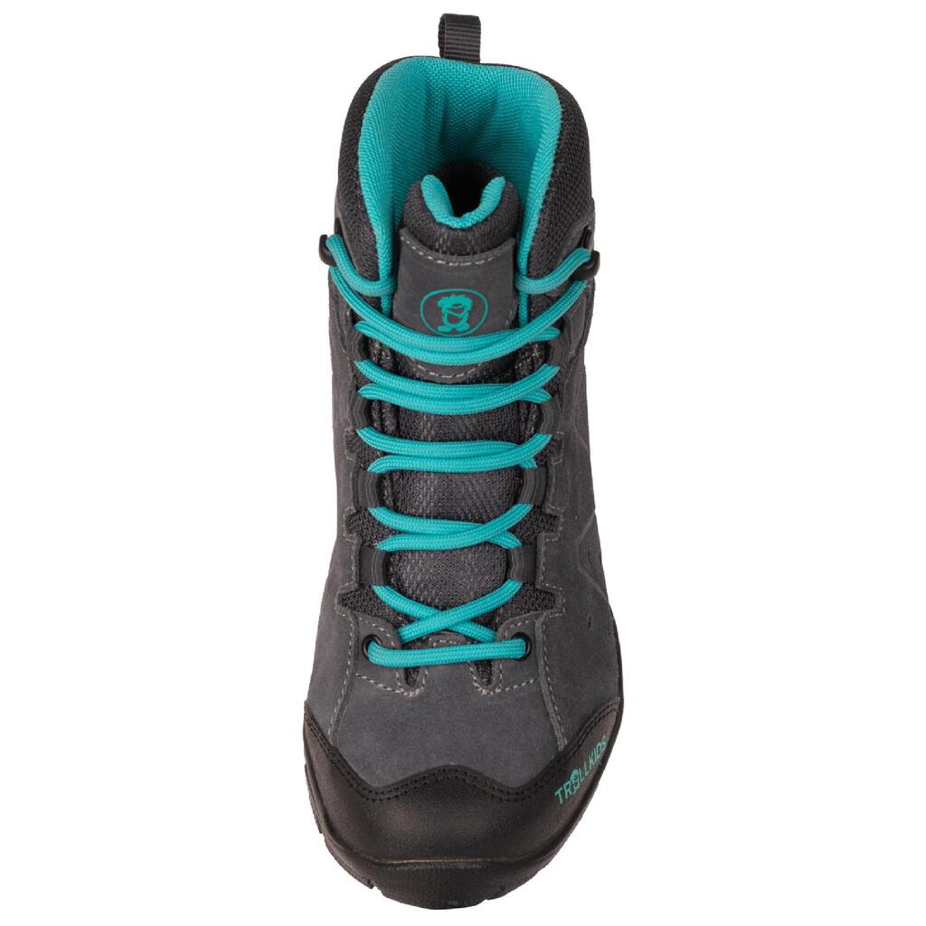 Stredne vysoká dievčenská obuv na turistiku Hiker nepremokavá sivo-modrá