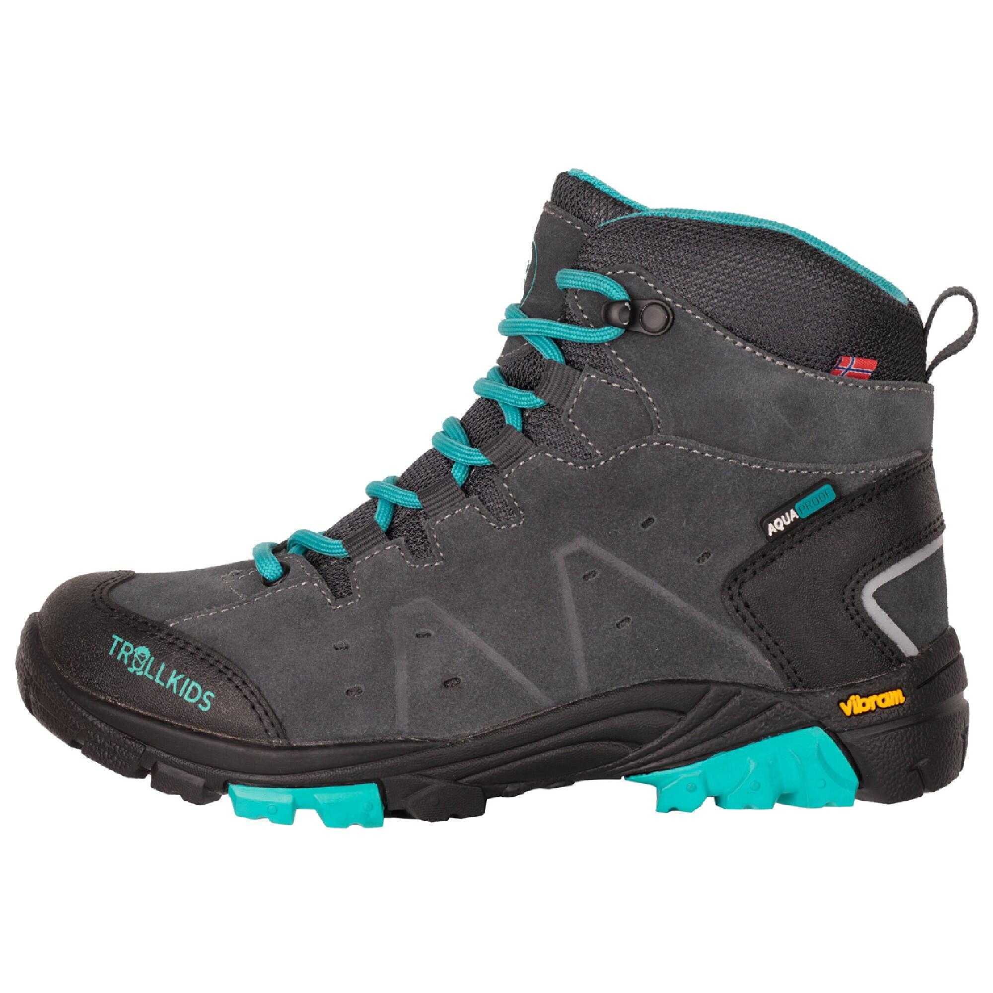 Trollkids Trollsteinen Wanderschuh Kinder Gr. 30-40 wasserdicht grau/türkis 5/5