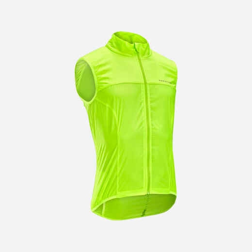 
      Pánska vetruvzdorná vesta bez rukávov Ultralight na cestnú cyklistiku žltá
  