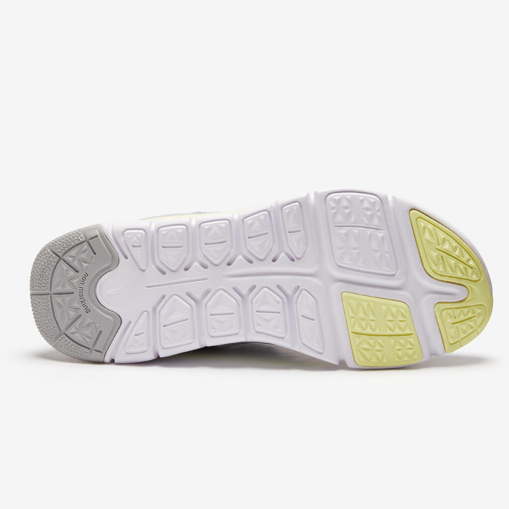 Kids' lightweight and breathable rip-tab trainers, grey/yellow