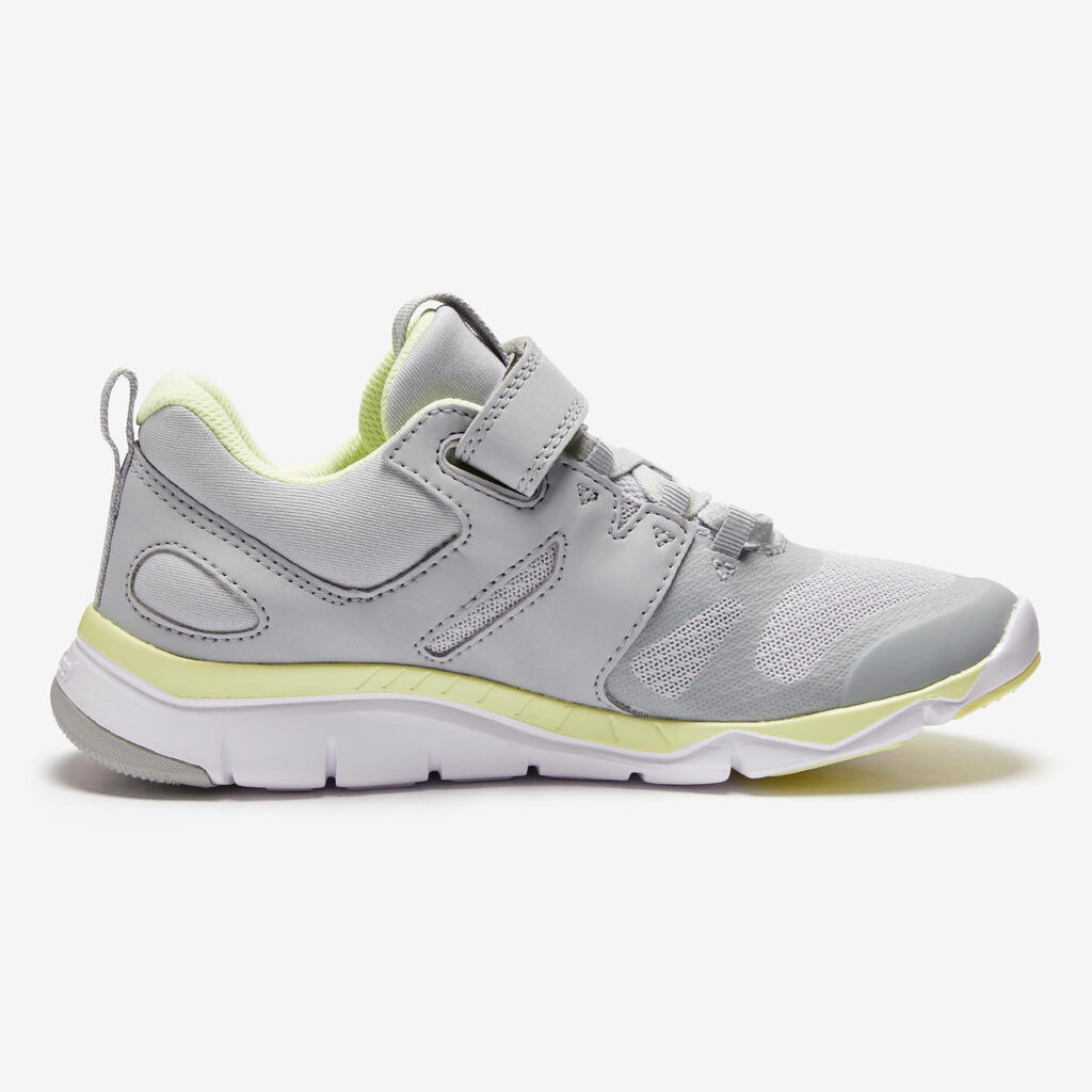 Kids' lightweight and breathable rip-tab trainers, grey/yellow