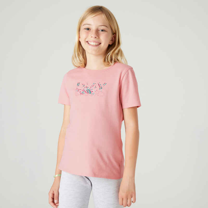 T-shirt bomull 100 Junior rosa med tryck