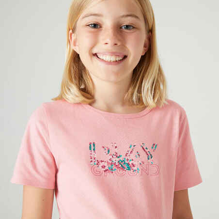 Camiseta gimnasia deportiva manga corta reciclada Niños Domyos 100 rosa estampad