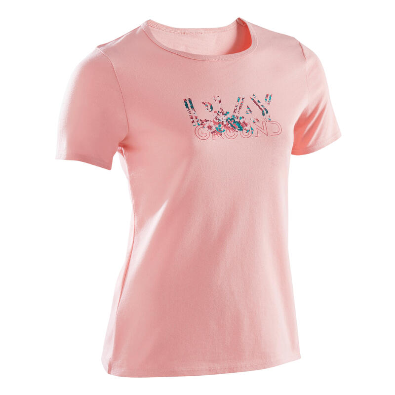 Camiseta gimnasia deportiva manga corta reciclada Niños Domyos 100 rosa estampad