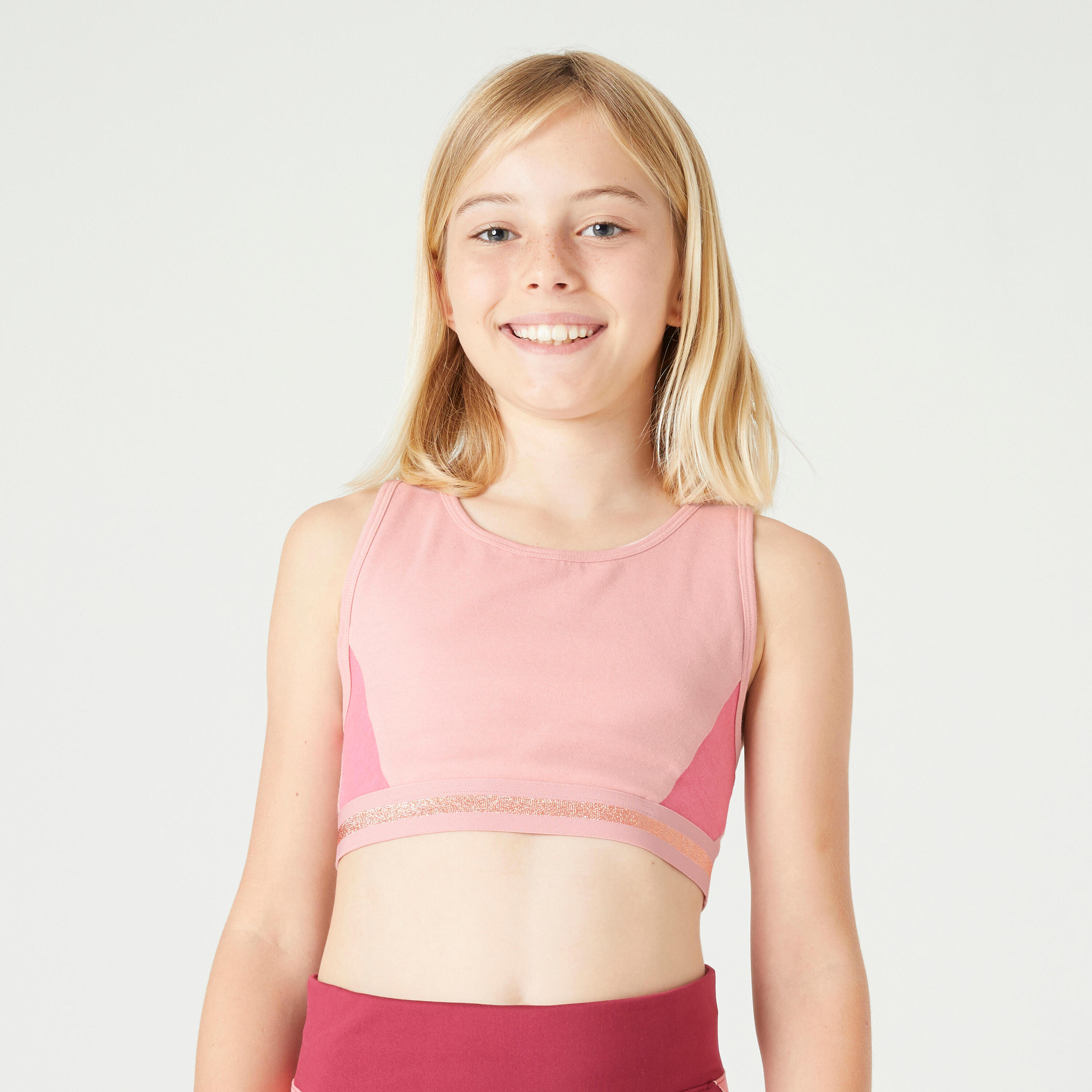 DOMYOS Girls' Cotton Crop Top - Pink