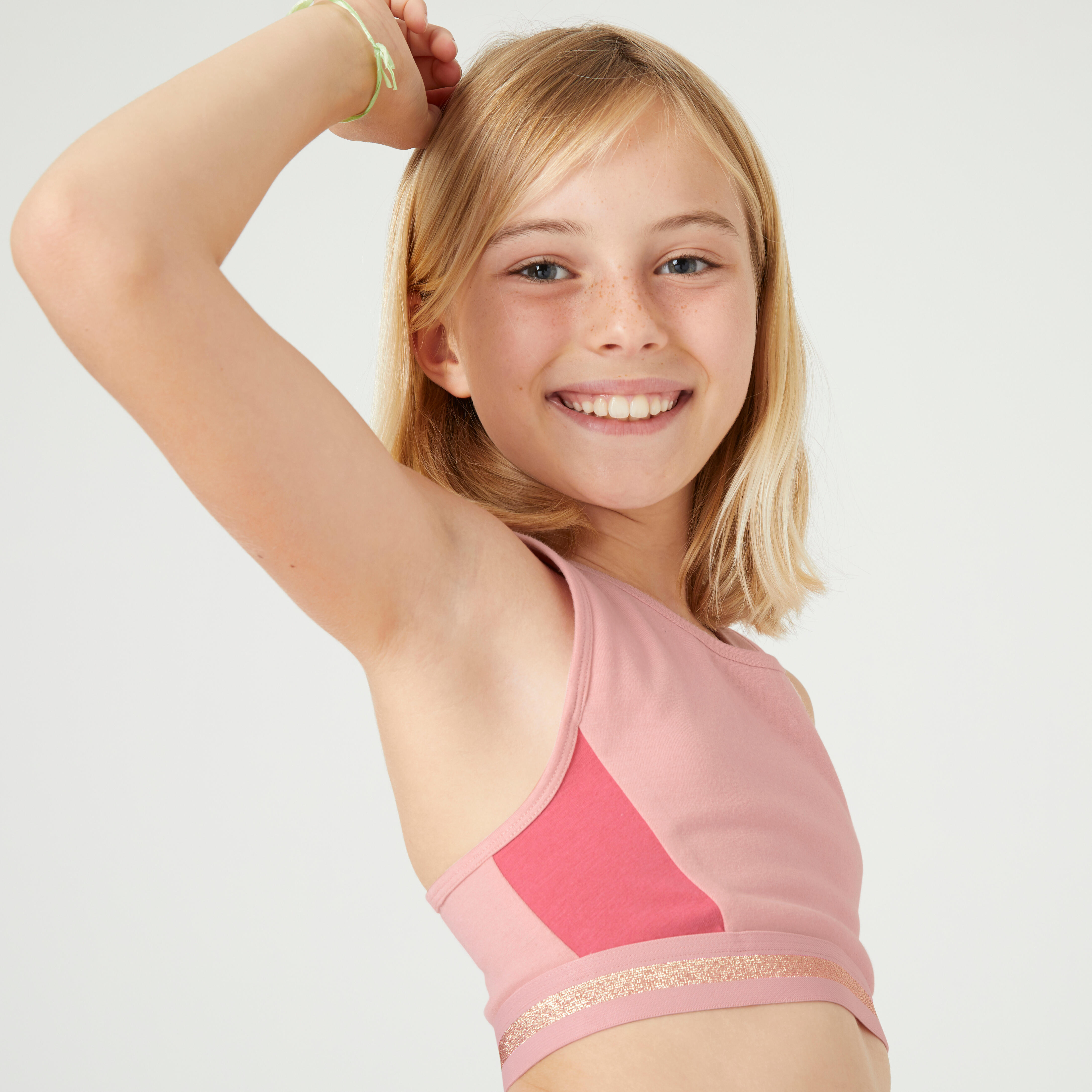 DOMYOS Dievčenská podprsenka na cvičenie ružová 14-15 r (160-166 cm) · záber 5