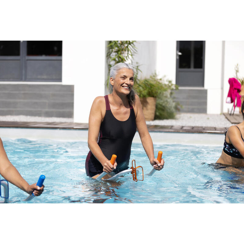 Dámské plavky jednodílné nohavičkové na aqua fitness Sofi černo-růžové