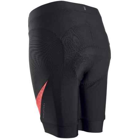 Culotte ciclismo corto mujer sin tirantes RC500 Negro/Coral