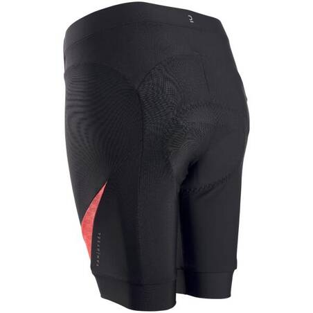 Women's Strapless Summer Road Cycle Shorts Discover - Black/Coral