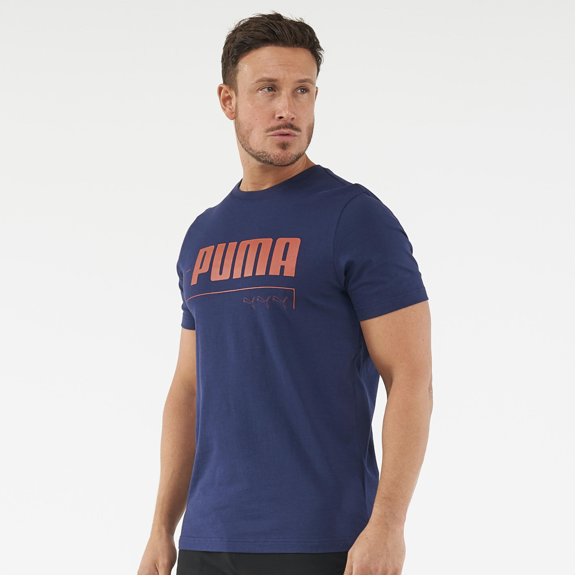 Puma - T-shirt Puma Fitness Coton Peacoat- Homme - T-shirt Manches Courtes - Panoplies Training Adultes - Bleu-rouge - 38 S - Decathlon