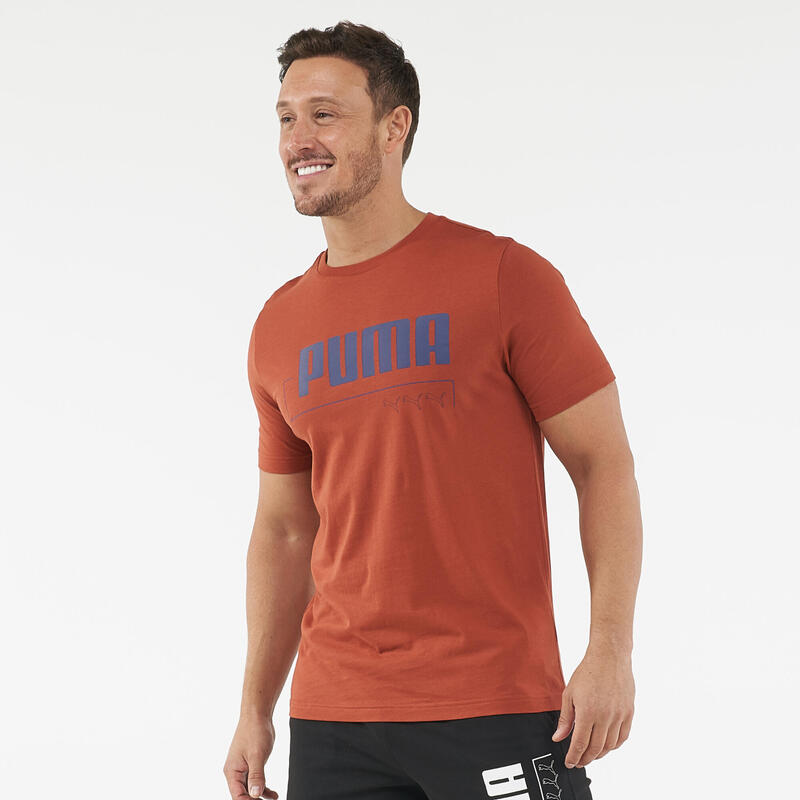 T-Shirt Fitness Baumwolle Herren braun/blau 