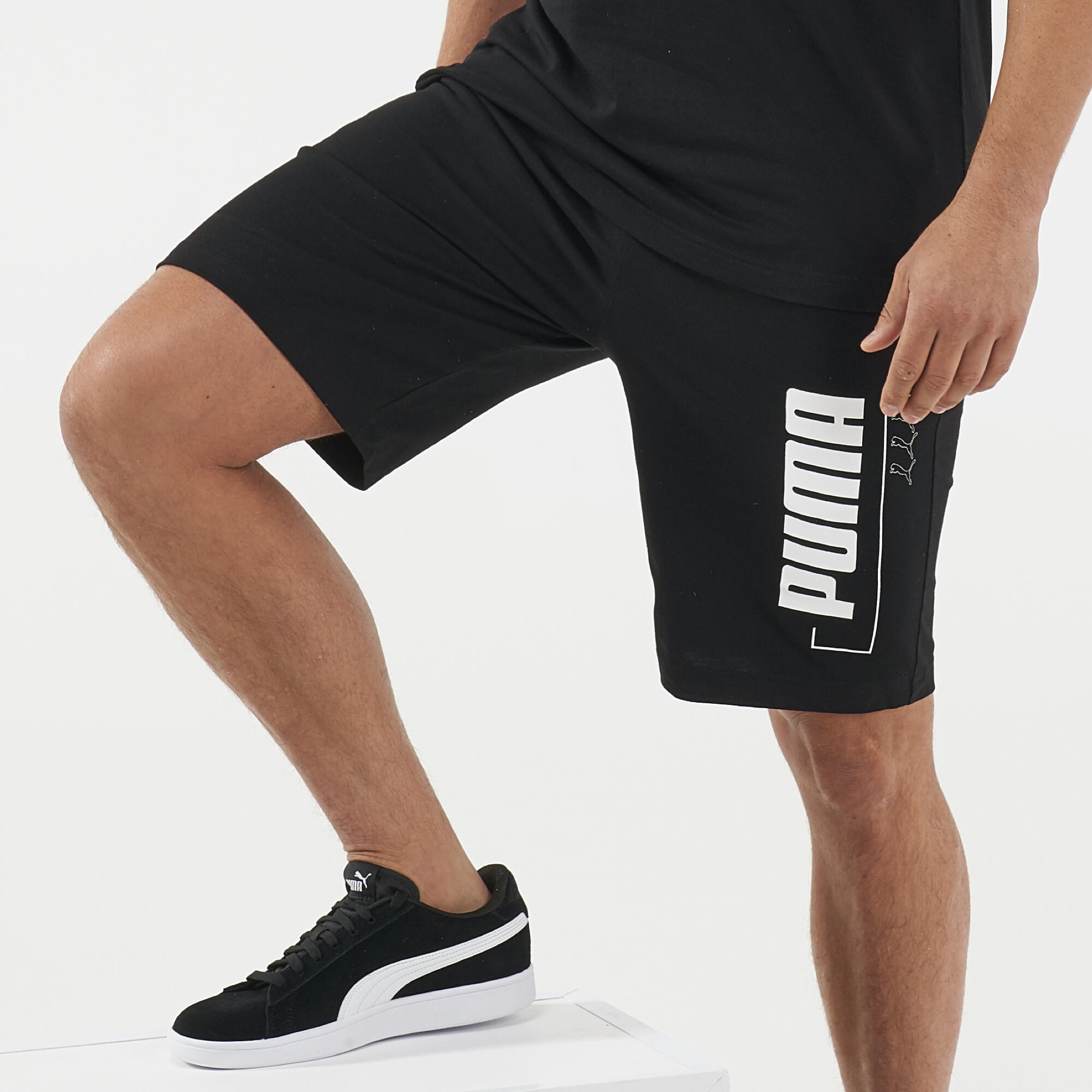 Pantalon scurt fitness din bumbac cu logo Negru Bărbați decathlon.ro  Imbracaminte fitness barbati