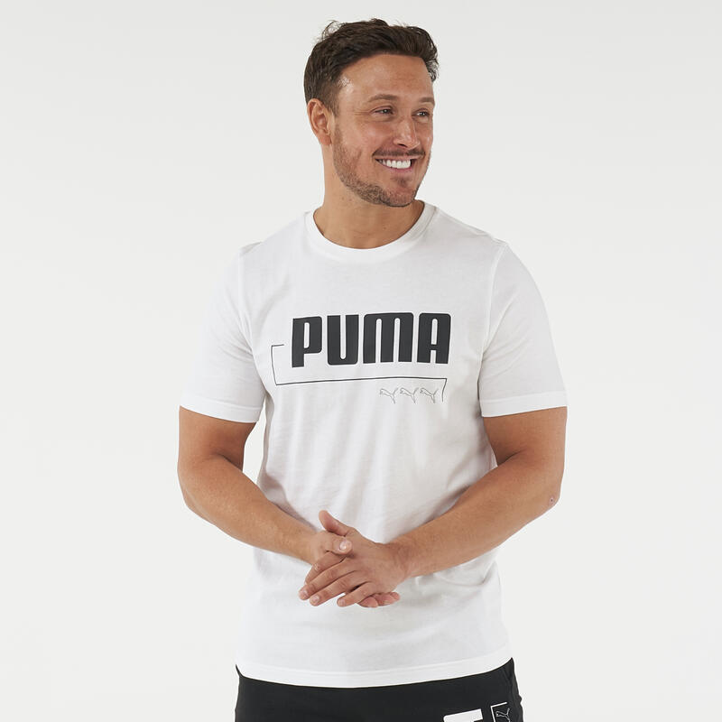 Camiseta fitness manga corta algodón Hombre Puma blanco