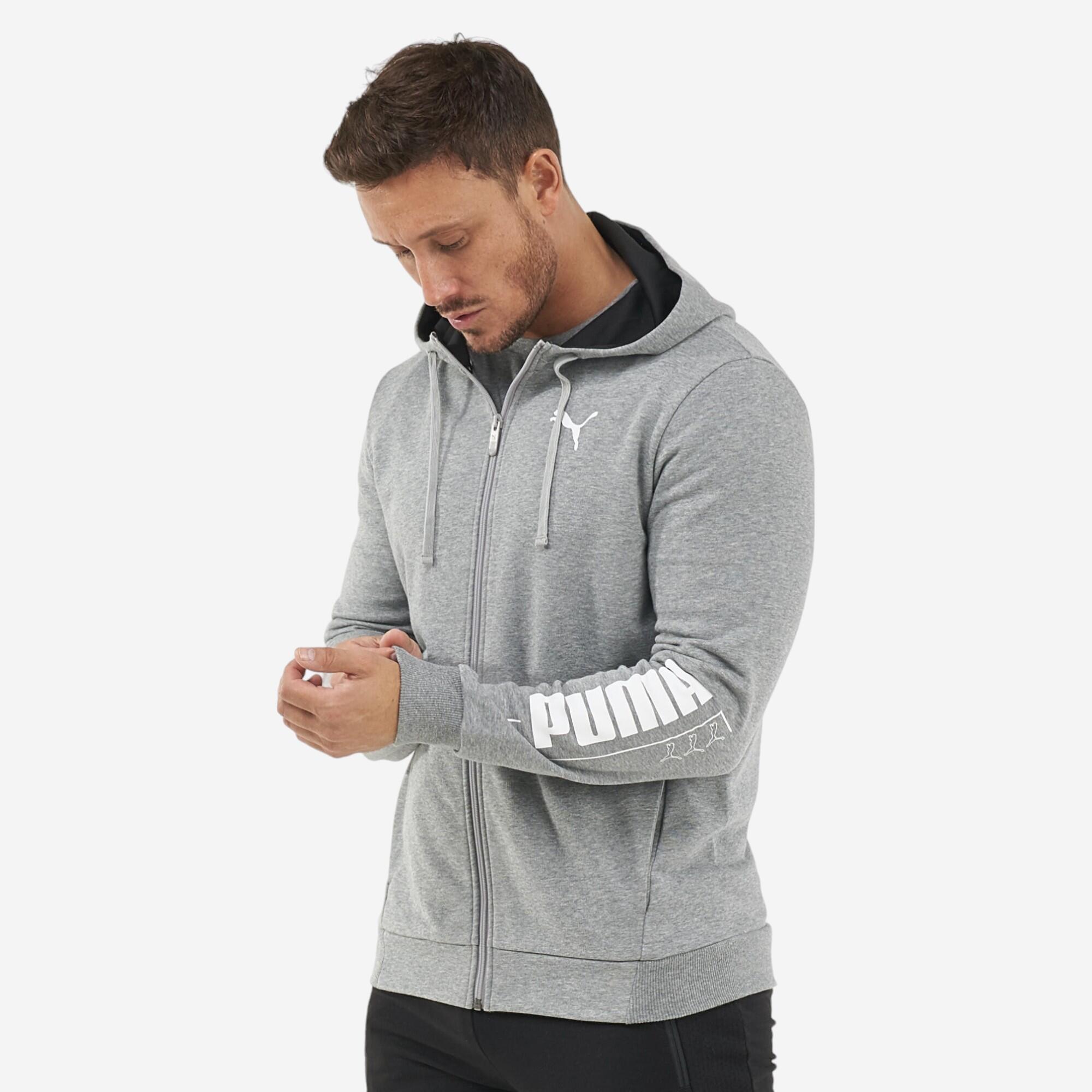 Felpa uomo fitness Puma misto cotone con cappuccio e zip grigia PUMA |  DECATHLON