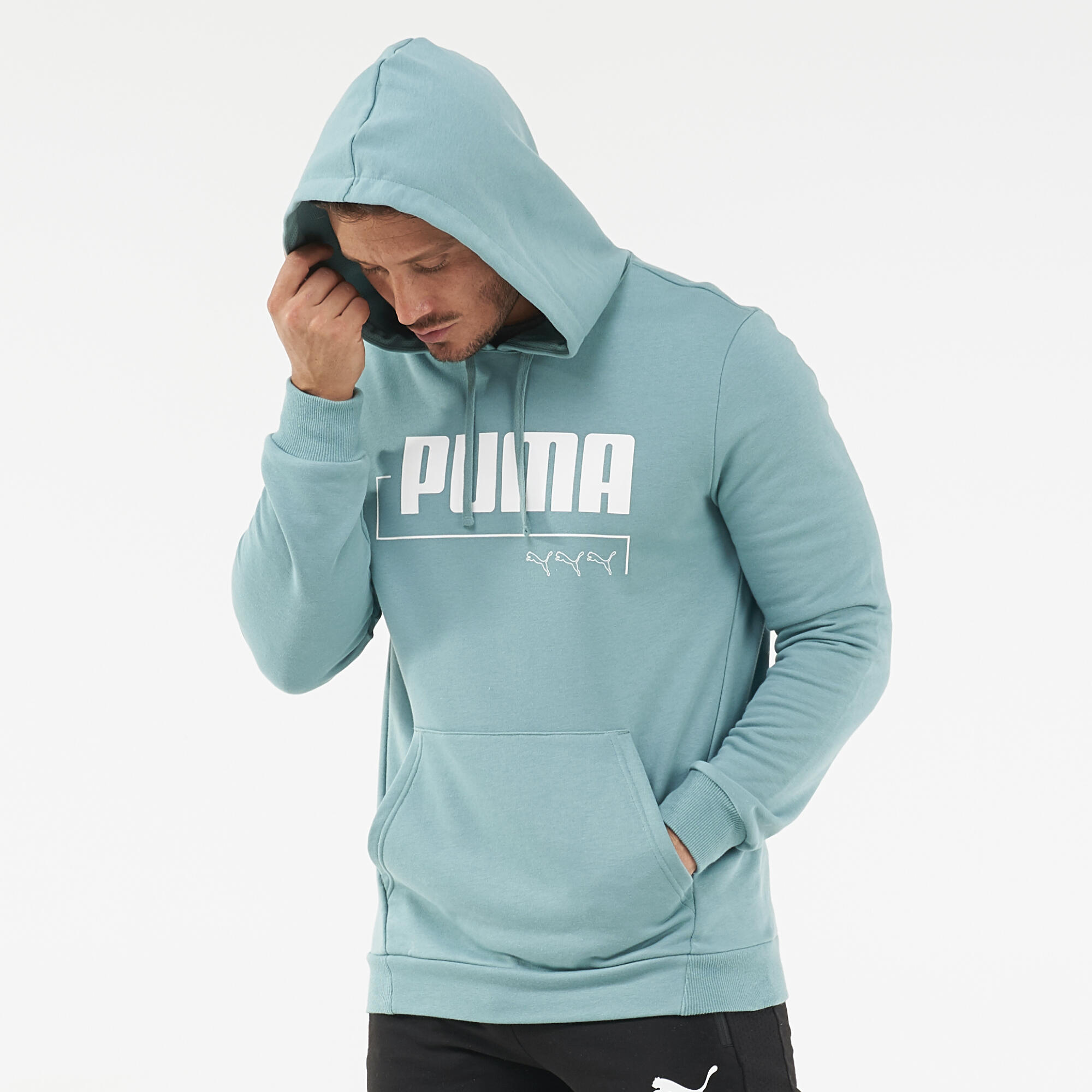 Felpa uomo fitness Puma misto cotone con cappuccio azzurra PUMA | DECATHLON