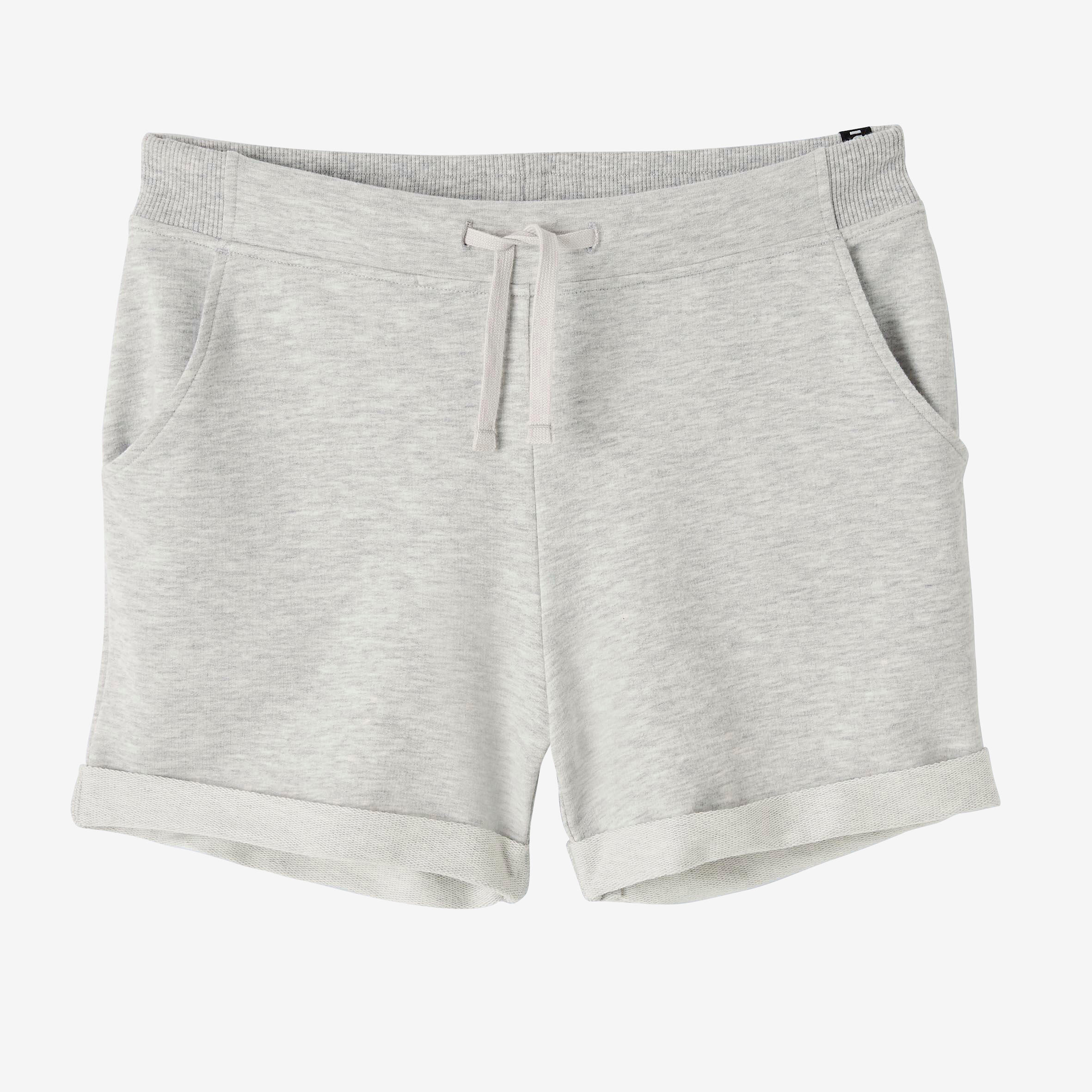 Women's Short Straight-Cut Cotton Fitness Shorts With Pocket - Light Mottled Grey 5/5